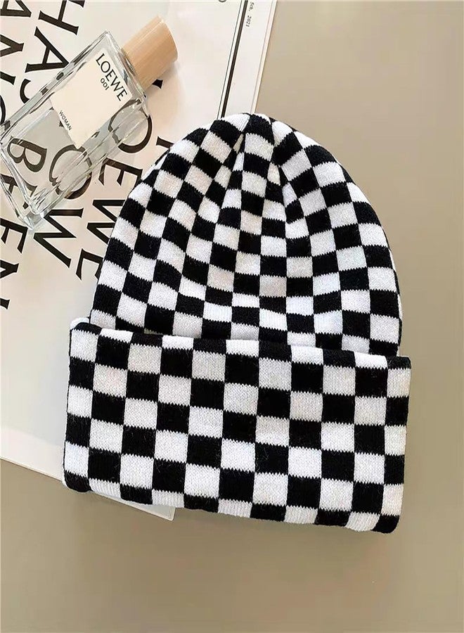 Piewag Checkered Beanie Winter Hats for Womens Mens Thick Knitted Soft Warm Slouchy Skull Cap Y2k Beanie - Image 4